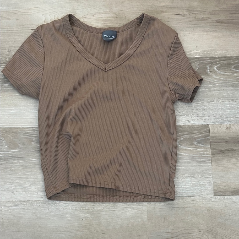 Olivia Rae Chocolate Short Sleeve V-Neck Tee